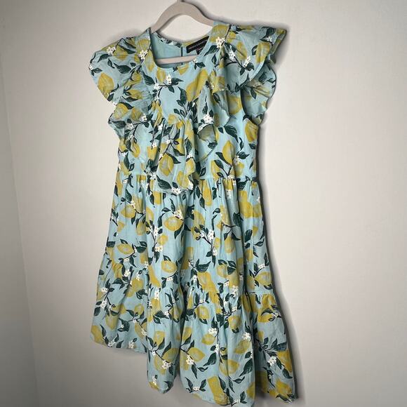 French Connection Lemon Print Ruffle Tiered Dress Girls M 10/12 - Picture 6 of 7
